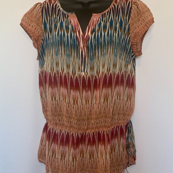 a.n.a. V Neck Short Sleeve Multi Color Blouse - Picture 1 of 9